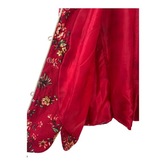 Jessica Howard Woman Red Floral Linen Blend Short Sleeve Jacket Size 22 - Picture 4 of 6